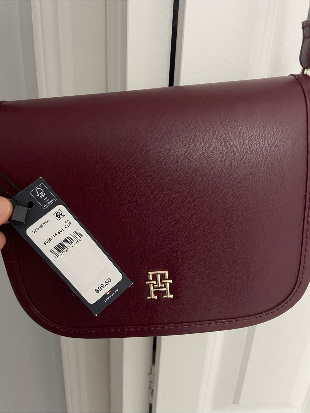 Tommy Hilfiger Maroon Crossbody Bag with Gold Logo